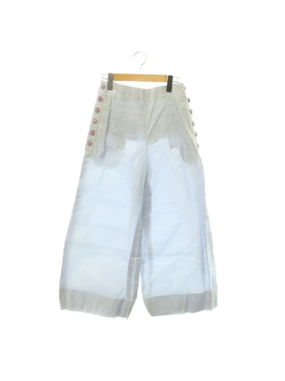 Chanel Coco Button Balloon Silhouette Pants Wide Cotton 36 Light Blue CX